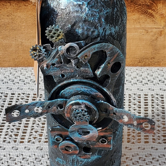Steampunk Mixed Media Bottle Art - Picture 3 of 9
